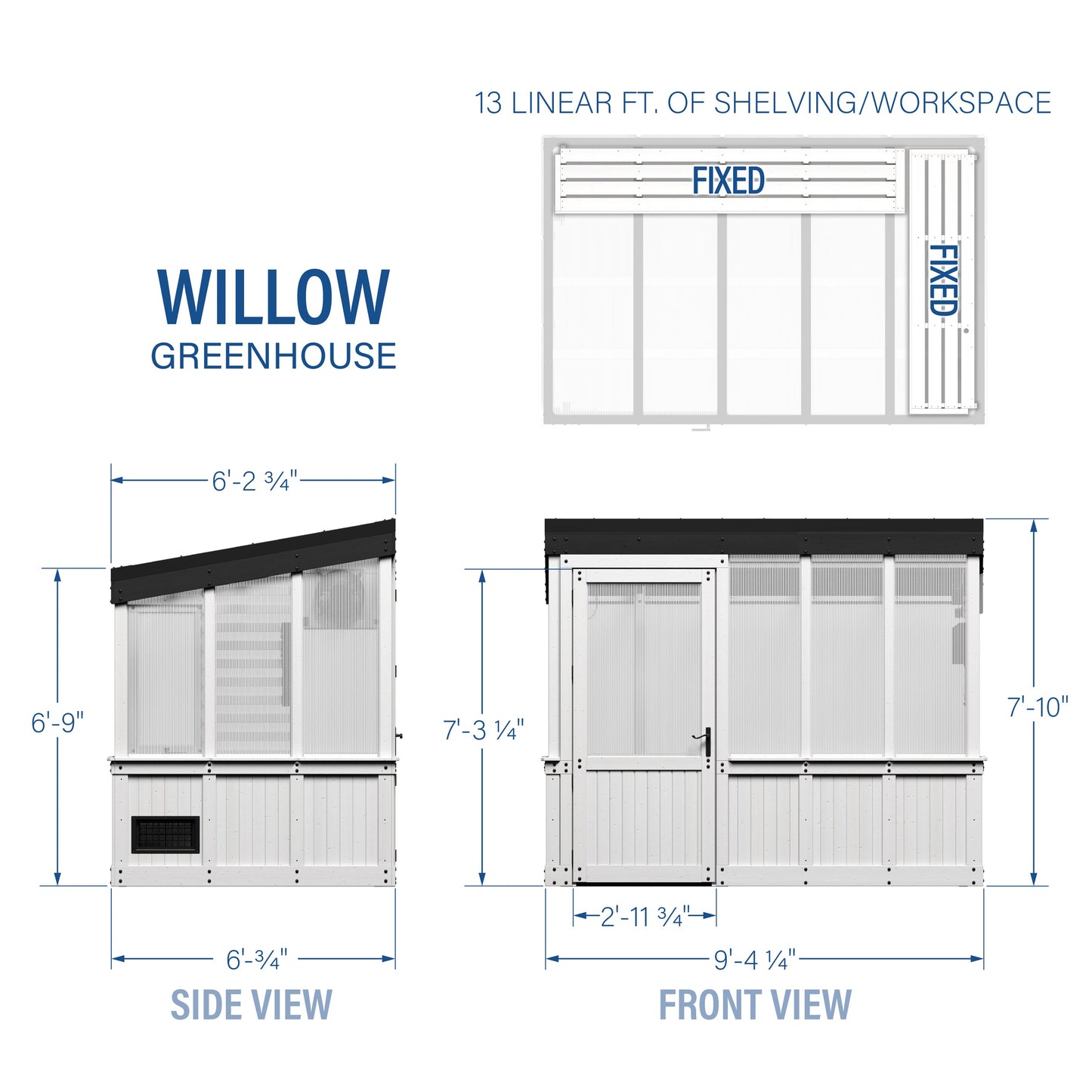 9x6 Willow Greenhouse - Pre-Stained & Sealed White
