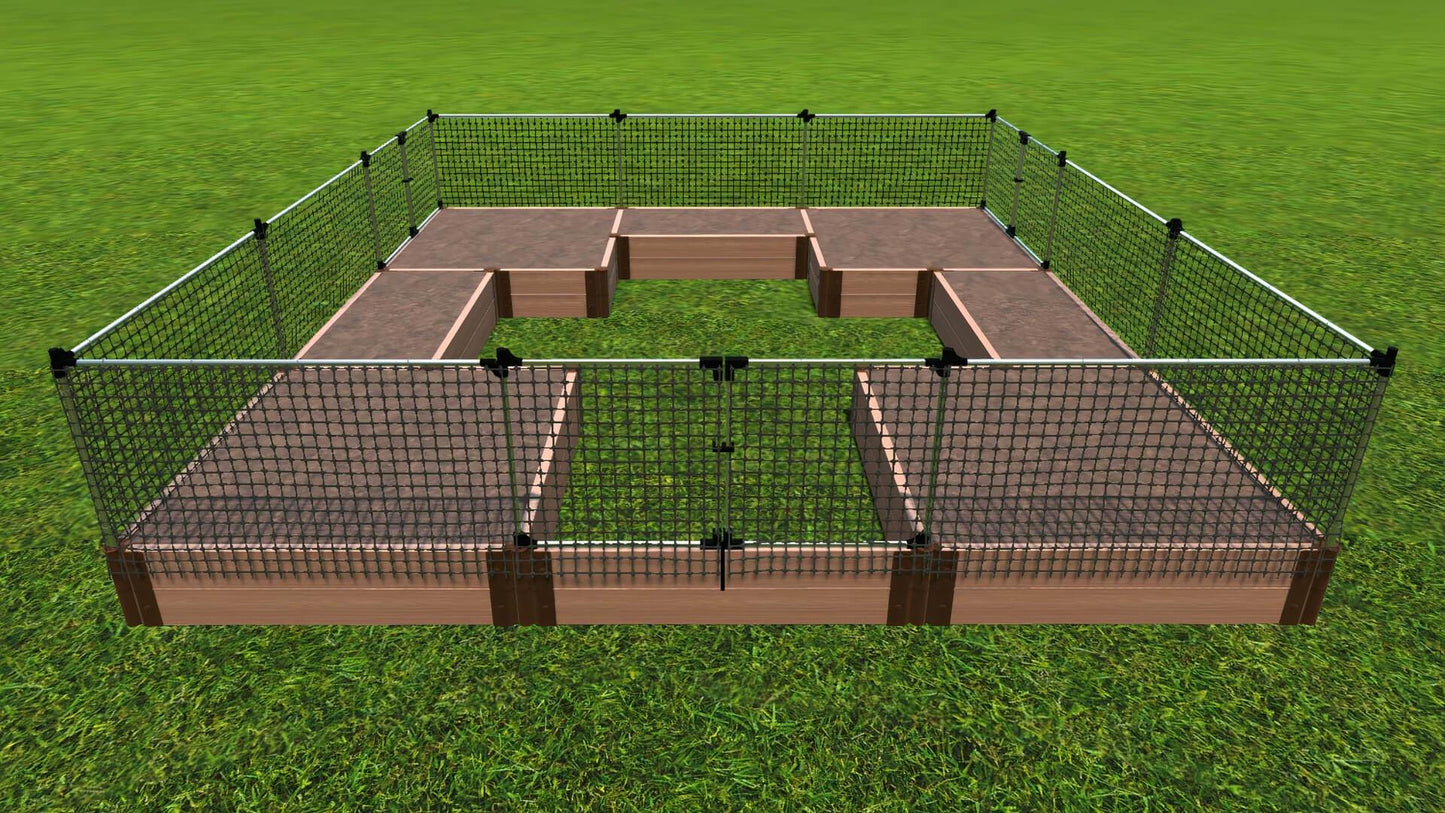 Walk-In 'Center Cross' 12' x 12' Animal Barrier Raised Garden Bed - 2" Profile