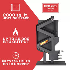Wiseway 2,000 Sq Ft EPA Certified Gravity Fed Non-Electric Pellet Stove GW1949