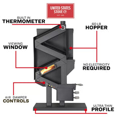 Wiseway 2,000 Sq Ft EPA Certified Gravity Fed Non-Electric Pellet Stove GW1949