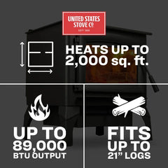 US Stove co 2,000 Sq. Ft. Pedestal Wood Stove US2000-P