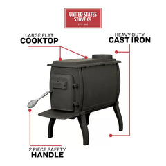 US Stove co 900 sq. ft. Cast Iron Log Wood Stove US1261E