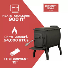 US Stove co 900 sq. ft. Cast Iron Log Wood Stove US1261E