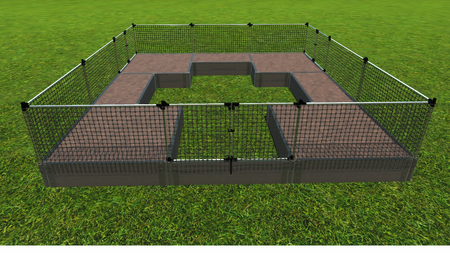 Walk-In 'Center Cross' 12' x 12' Animal Barrier Raised Garden Bed - 2" Profile