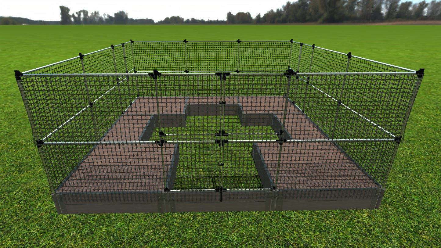 Walk-In 'Center Cross' 12' x 12' Animal Barrier Raised Garden Bed - 2" Profile