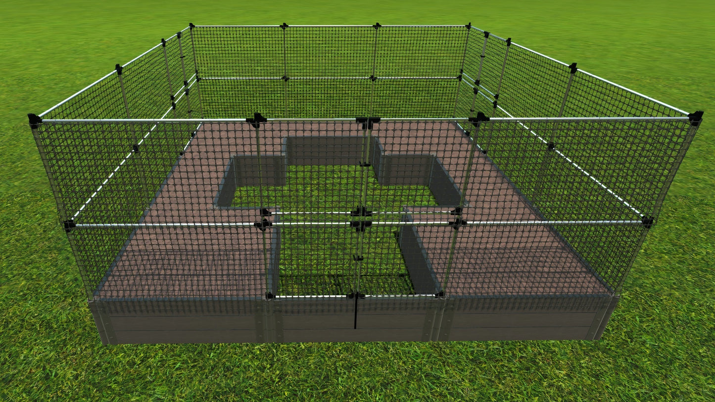 Walk-In 'Center Cross' 12' x 12' Animal Barrier Raised Garden Bed - 2" Profile