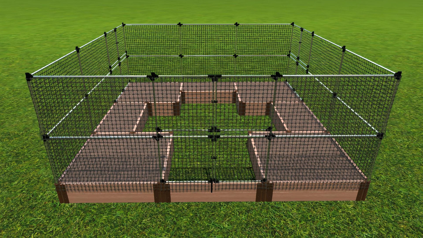 Walk-In 'Center Cross' 12' x 12' Animal Barrier Raised Garden Bed - 2" Profile