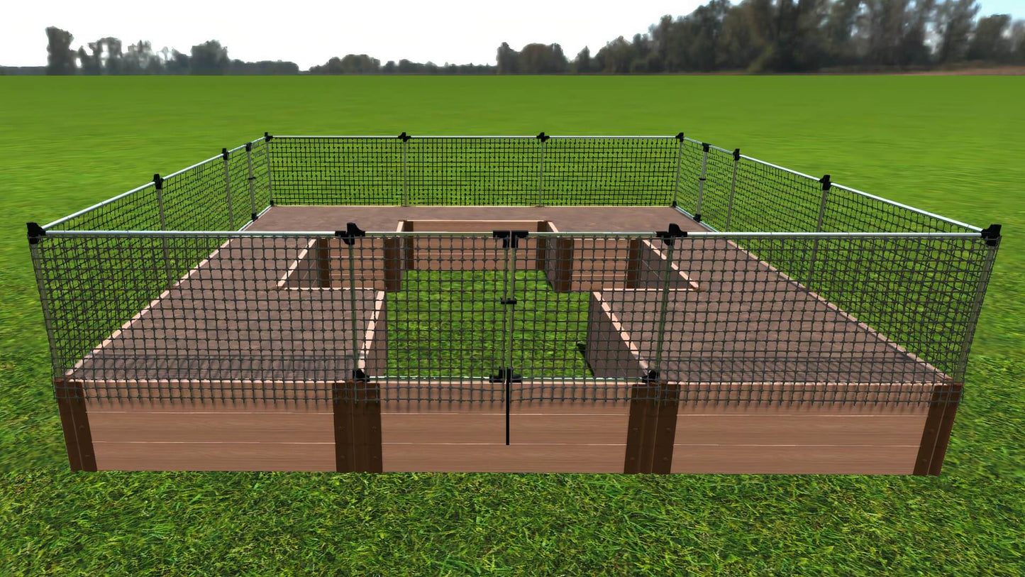 Walk-In 'Center Cross' 12' x 12' Animal Barrier Raised Garden Bed - 2" Profile