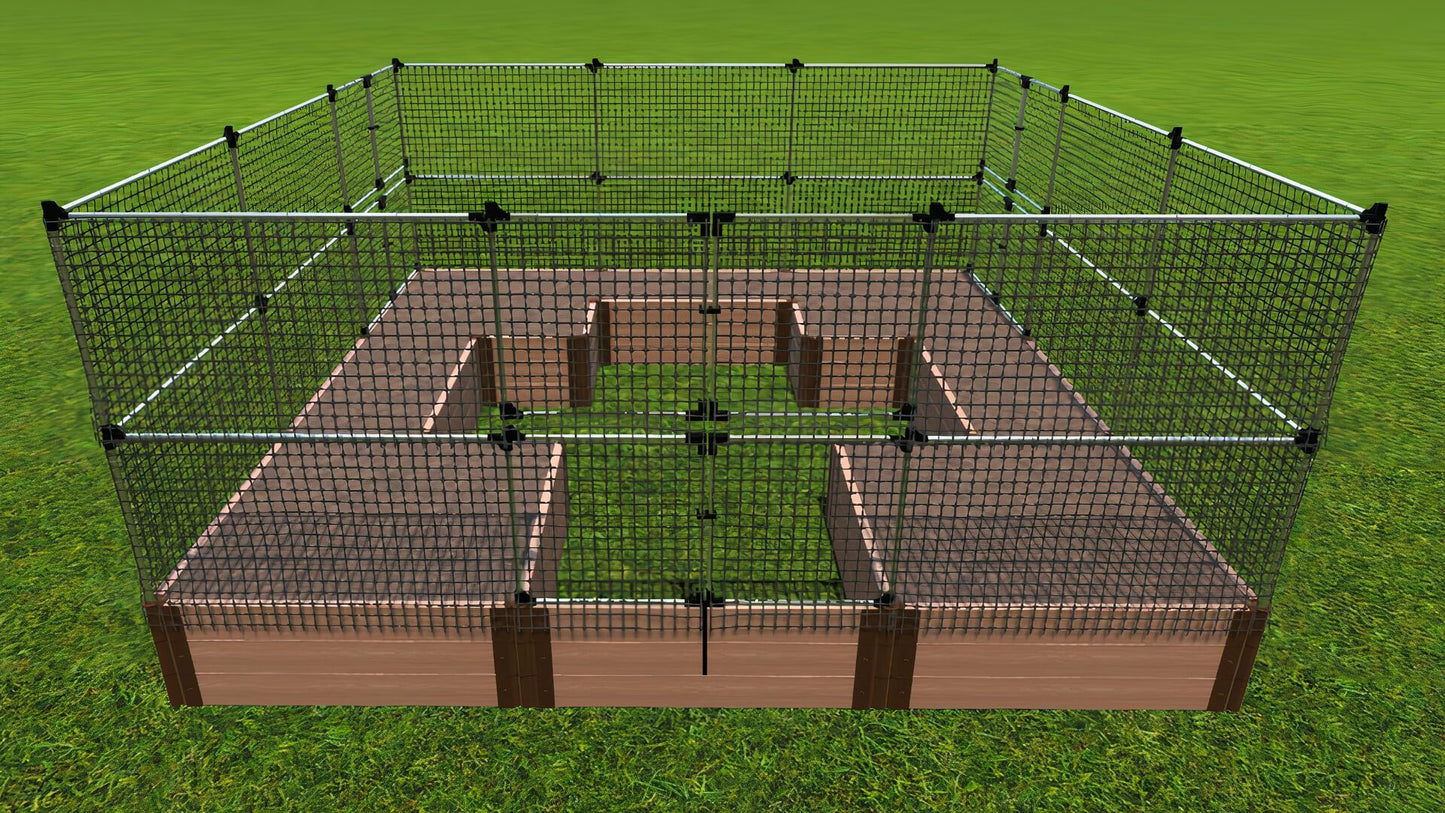 Walk-In 'Center Cross' 12' x 12' Animal Barrier Raised Garden Bed - 2" Profile