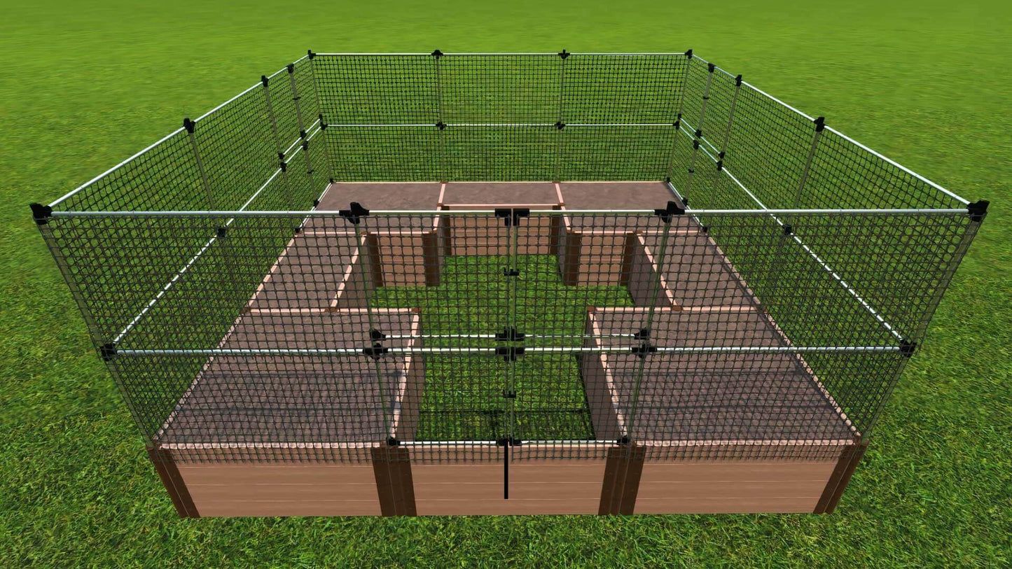 Walk-In 'Center Cross' 12' x 12' Animal Barrier Raised Garden Bed - 2" Profile